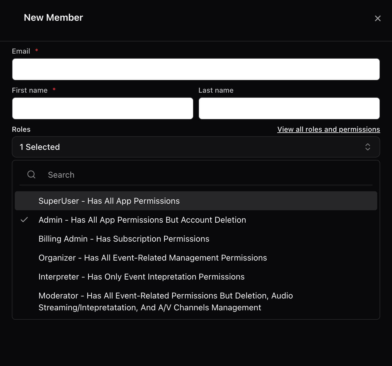 Screenshot – Invite Member Form